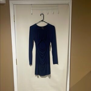 Lulus V Neck Twist Front Blue Midi Dress Size Medium